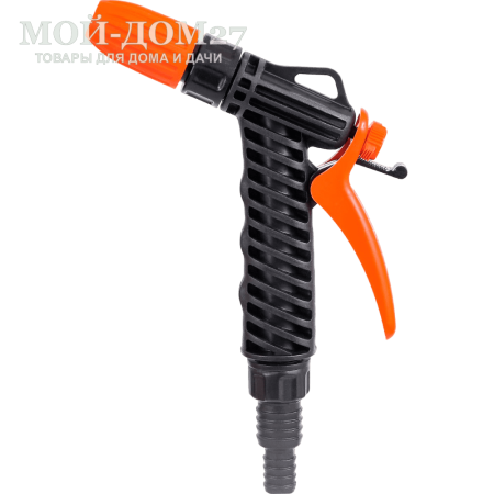 Пистолет поливочный ЖУК с фиксатором штуцер 1/2" - 3/4" | Мой-Дом27 Пистолет поливочный ЖУК с фиксатором штуцер 1/2" - 3/4" | Мой-Дом27 | Распыл от струи до тумана регулируемого пистолета можно настроить поворотом наконечника. Фиксатор клавиши в рабочем положении обеспечивает бесперебойную подачу воды.